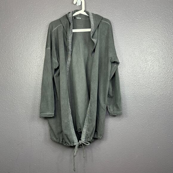 Lisa Robertson Gray Hooded Cardigan L/XL Open Front Tie Lagenlook Pockets - Picture 1 of 5